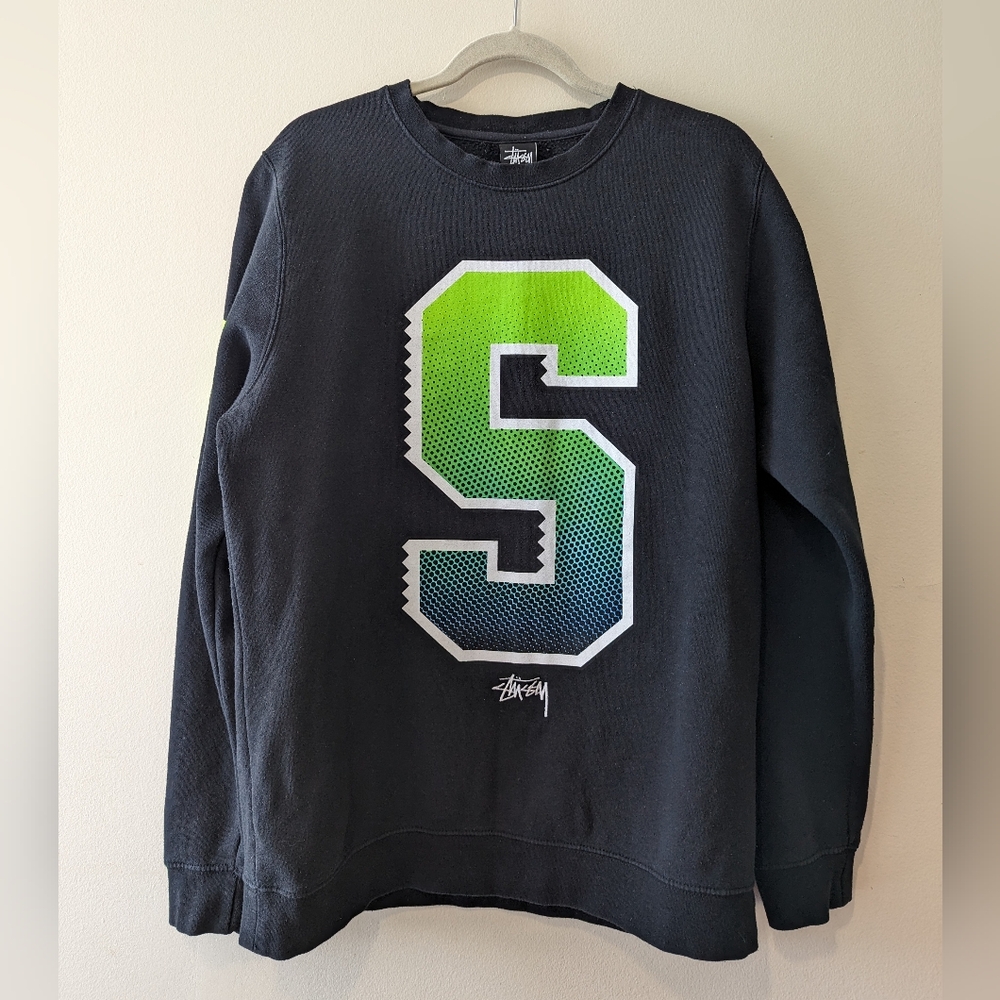 Stüssy Large S Logo Spellout Ombre Long Sleeve Crew Sweatshirt Size L